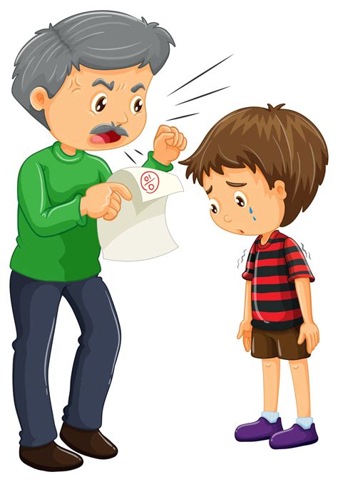 Angry Father And Boy With Bad Grades On Paper 368199 Vector Art At Vecteezy