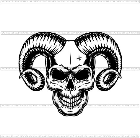 Devil Horns Skull Demon Evil Scary Detailed Silhouette Outline Etsy