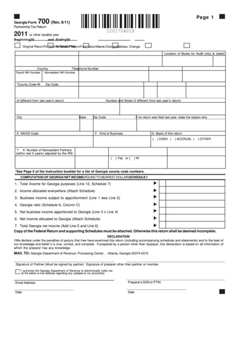 Georgia Form 700 Partnership Tax Return 2011 Printable