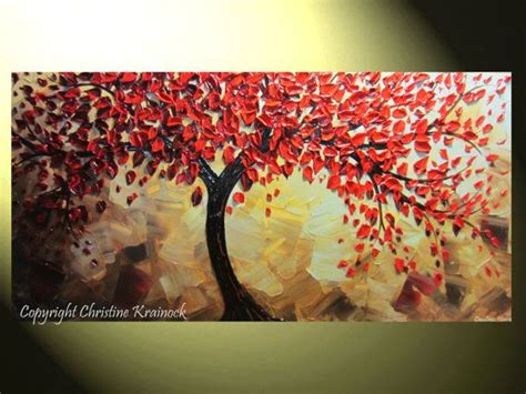 Original Art Abstract Painting Red Tree Of Life Textured Etsy