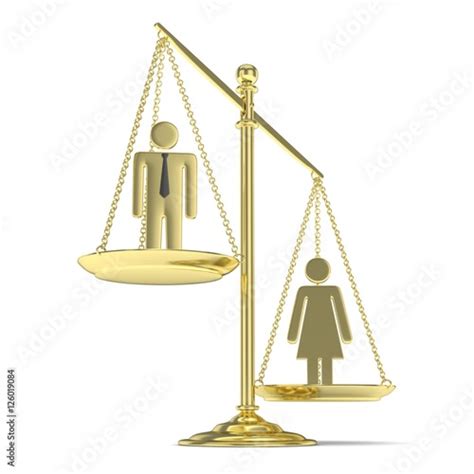 Isolated Old Fashioned Golden Pan Scale With Man And Woman On White
