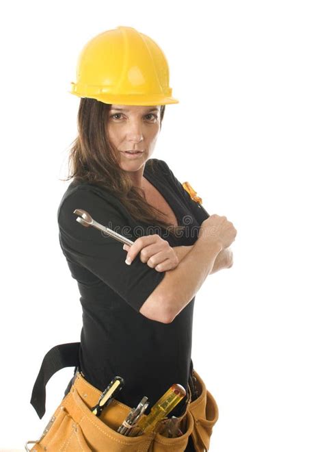 Femalecarpenter Builder Tool Belt Hard Hat Stock Photo Image Of