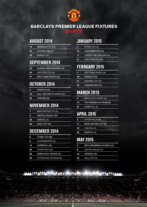 This is an overview of all fixtures of the club in chronological order. Manchester United on Twitter: "GRAPHIC: All 38 of our 2014 ...