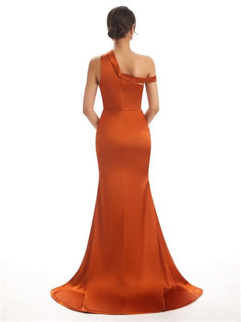 burnt orange sexy chic silky mismatched soft satin mermaid long brides bridesmaid dress sale