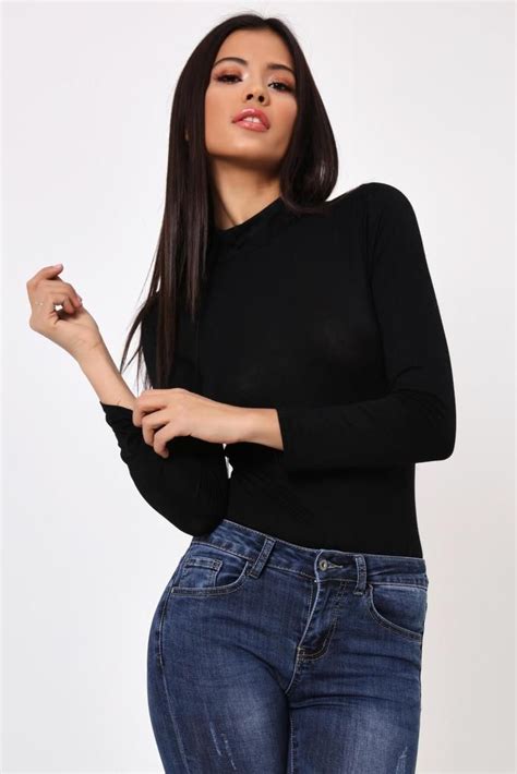 Black Turtleneck Long Sleeve Top Turtleneck Long Sleeve Top Turtle Neck Black Bandeau