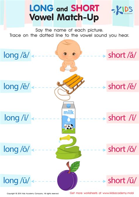 Long And Short Vowel Match Up Worksheet Free Reading Printable Pdf For