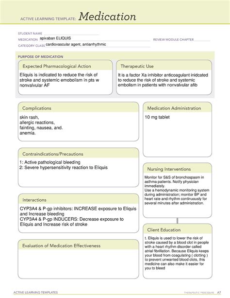 Ati Medication Template For Med List Active Learning Templates