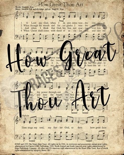 How Great Thou Art Hymn Print Printable Vintage Sheet Music Etsy
