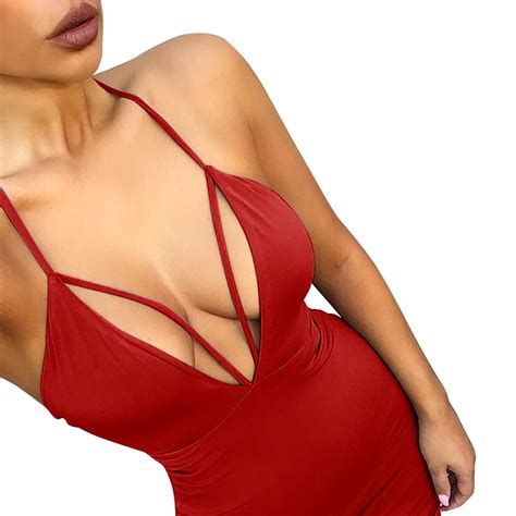 red black women sexy low cut dress summer party club above knee mini dresses halter backless