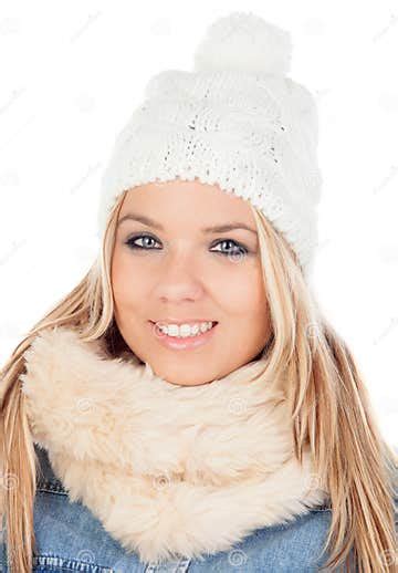 Cute Blonde Girl With Coats Winter Clothes Stock Photo Image Of