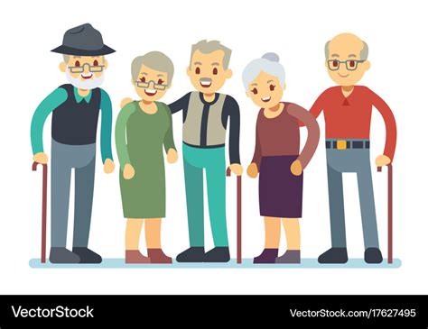 Group Old People Cartoon Characters Happy Vector Image