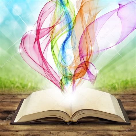 Open Book With Colored Smoke Swirls And Twirls — Stock Photo