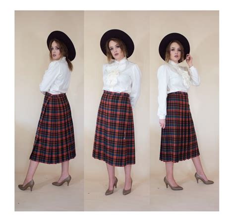 Vintage 80s Plaid Safety Pin Pleated Skirt Etsy