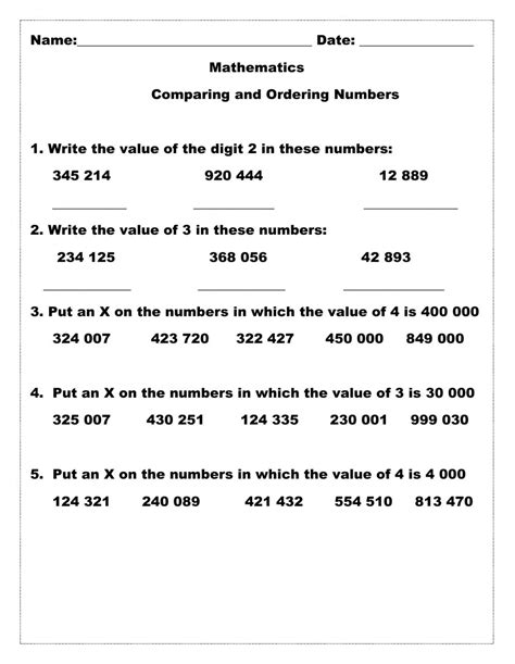 Comparing And Ordering Whole Numbers Worksheet Worksheet