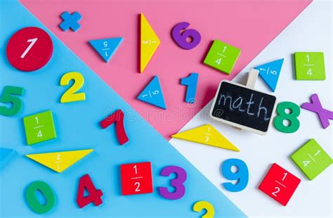 Colorful Math Fractions Numbers On Blue Pink White Background