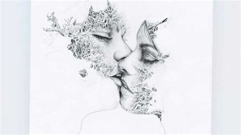 Two people kissing, woman, man, couple touching lips, love, minimal, one line art, black and white, valentine's day.!! pencil drawing - one last kiss before dying - YouTube