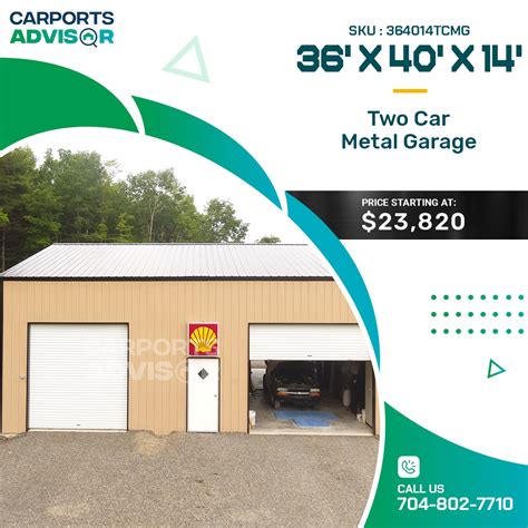 36 X 40 X 14 Two Car Metal Garage Metal Garages Garage Prices