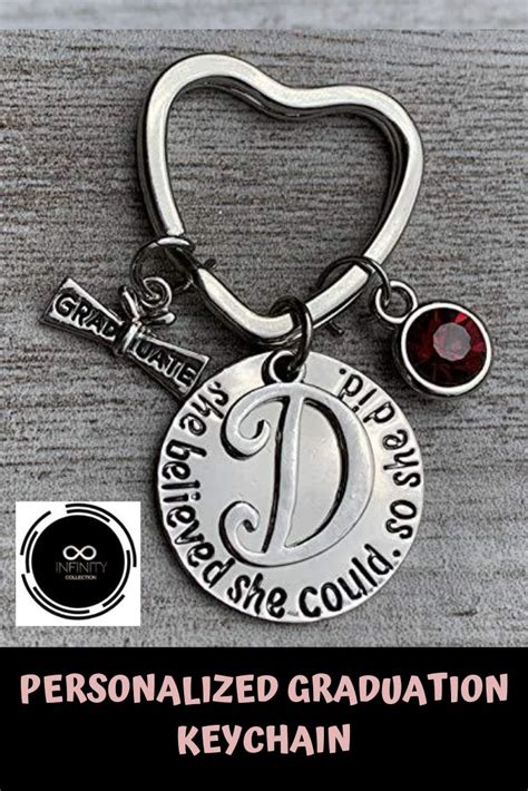 Personalized Graduation Keychain With Birthstone And Initial Charms