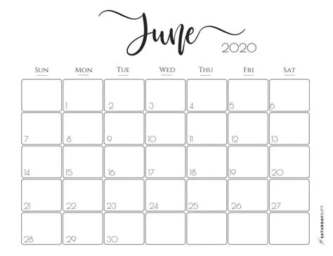 Print a calendar for february 2021 quickly and easily. Cute (& Free!) Printable June 2020 Calendar | SaturdayGift