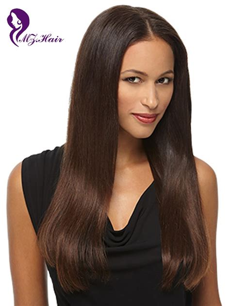 Color 2 Brazilian Remy Human Hair Wig Straight Dark Brown Middle Part