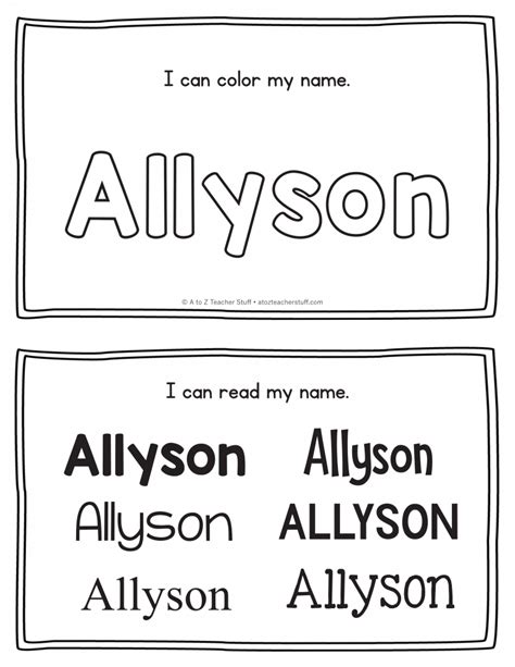 Allyson Name Printables For Handwriting Practice A To Z Teacher