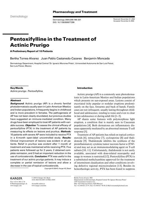 Pdf Pentoxifylline In The Treatment Of Actinic Prurigo