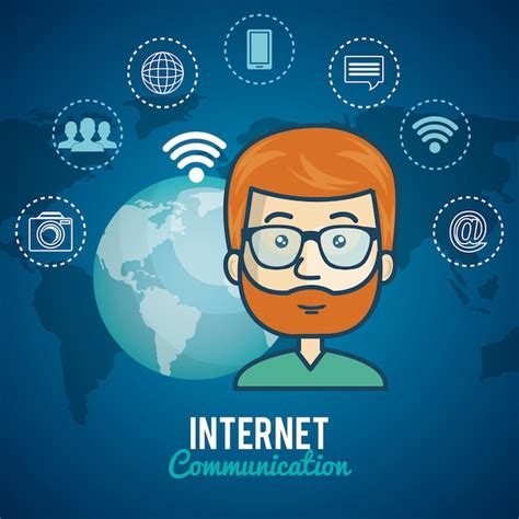 Hombre De Dibujos Animados Comunicación Internet Global Vector Premium