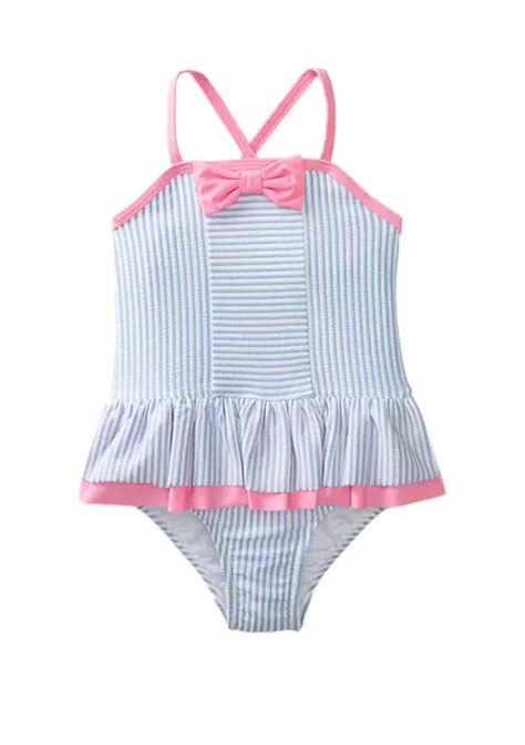Crown And Ivy™ Toddler Girls Blue Seersucker One Piece Swimsuit Belk
