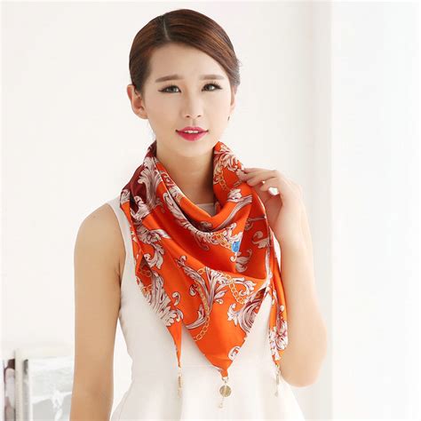 Buy Wholesale Unique Women Scarf Shawls Print Flower Silk Scarves Wraps CM Orange From