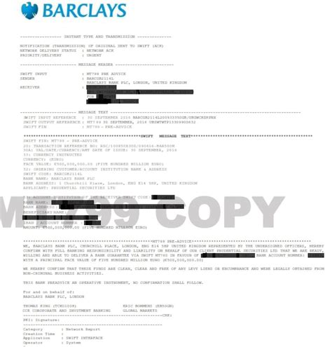 Fake Mt799 Swift Barclays Secure Platform Funding