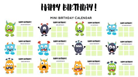 Free Monster Birthday Calendar For Kids · The Inspiration Edit