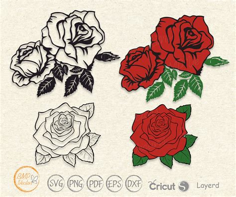 Rose Svg Flowers Svg Rose Bundle Svg Black Rose Vector Red Etsy