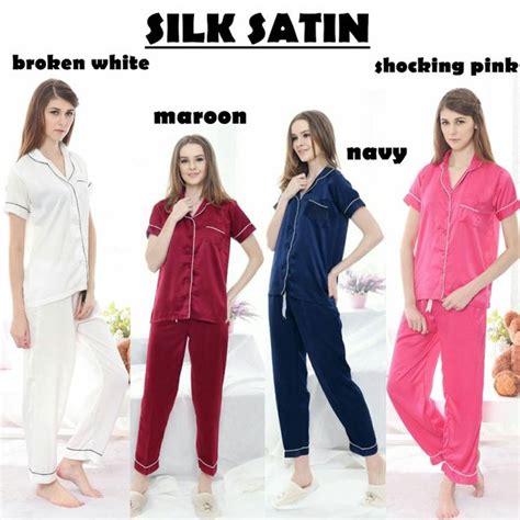 Jual Piyama Cewek Celana Panjang Baju Tidur Wanita Silk Satin Premium