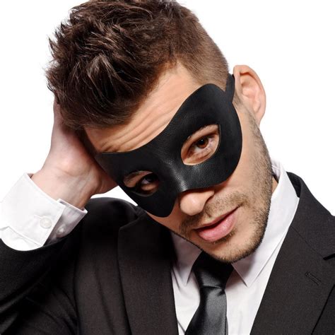 Mens Black Masquerade Mask Faux Leather Prom Mask