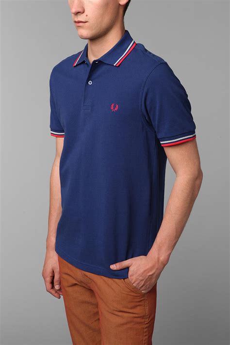 Lyst Urban Outfitters Fred Perry Twin Tipped Polo Shirt In Blue For Men
