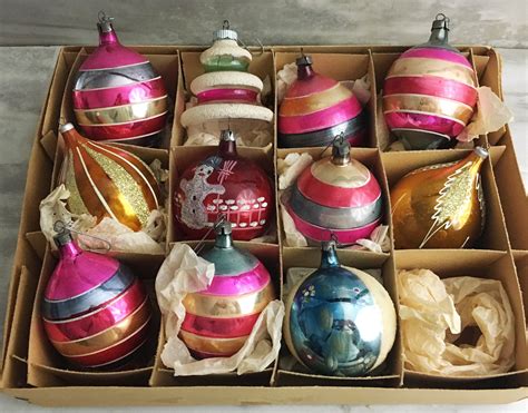 Set Of Vintage Mercury Glass Teardrop Ornaments Striped Etsy Christmas Tree Decorations