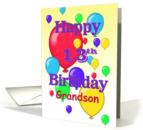 Happy 13th Birthday Grandson Balloons Card 1158846