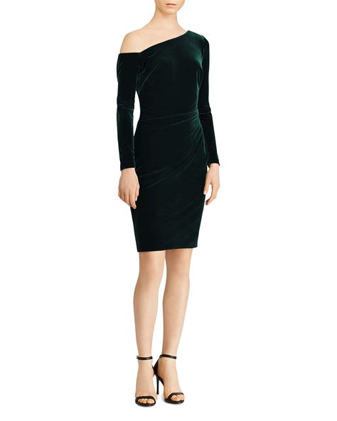 Ralph Lauren Asymmetric One Shoulder Velvet Dress 100 Exclusive Women Dresses
