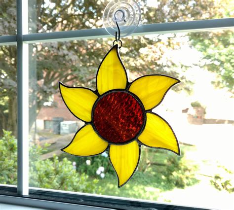 Stained Glass Sunflower Suncatcher Yellow Flower Garden Decor
