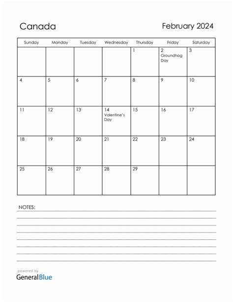 February 2024 Monthly Calendar With Canada Holidays