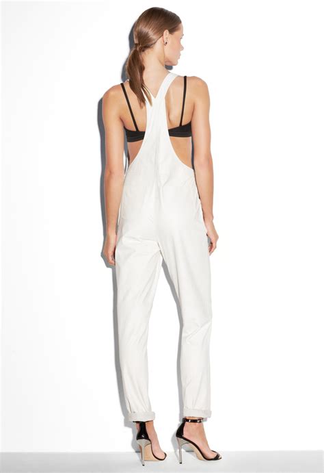 Milly Leather Overalls In White Lyst