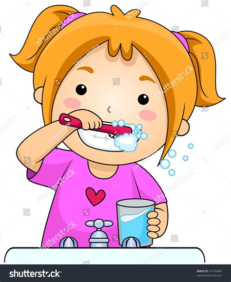 Young Girl Brushing Her Teeth Vector Stock Vector Royalty Free