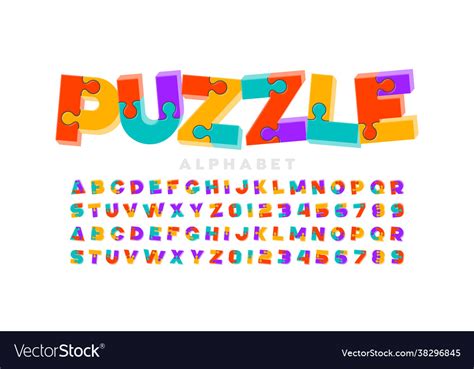 Puzzle Game Style 3d Font Jigsaw Alphabet Vector Image