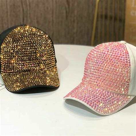 Lady Rhinestone Sequins Baseball Cap Sparkly Glitter Bling Hats