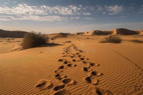 Desert Landscape With Visible Tracks Of Various Animals In The Sand