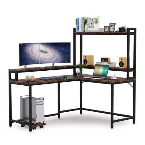 Buy Tribesigns L Shaped Desk With Hutch And Monitor Stand Corner Computer Desk Home Office Desk
