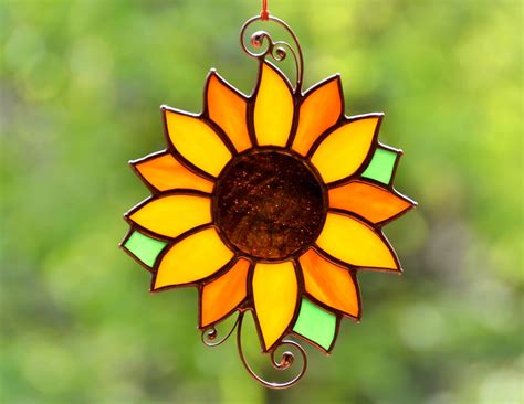 Stained Glass Sunflower Window Hangings Flower Suncatcher Etsy Stained Glass Flowers