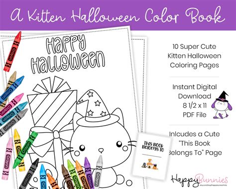 Halloween Kitten Coloring Book Printable Halloween Kitten Etsy
