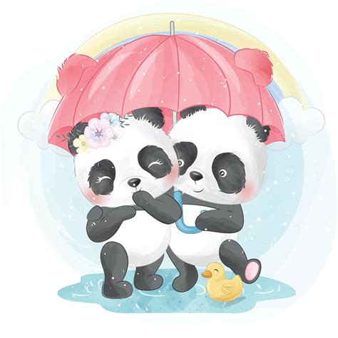 Cute Panda Couple Illustration 2068060 Vector Art At Vecteezy