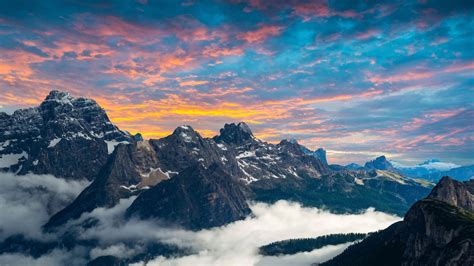 Download Italian National Park Mountains Clouds Sunset 1366x768
